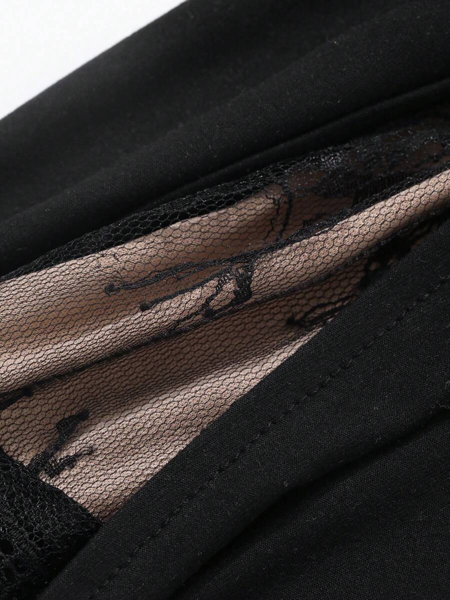 SHEIN Wynsel فستان اسود بتنانير مشمسة وتصميم غير متماثل