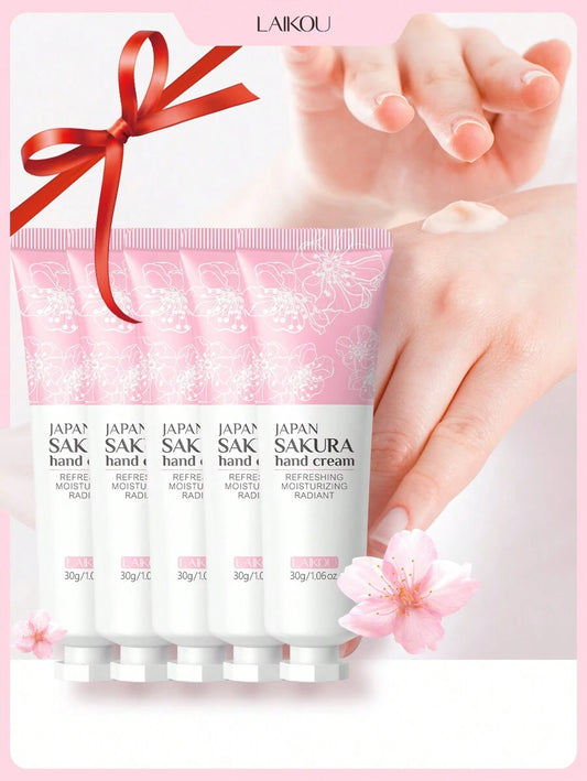 LAIKOU مجموعة 5 قطع كريم يد لايكو بنكهة زهر الكرز للأيدي الجافة المتشققة