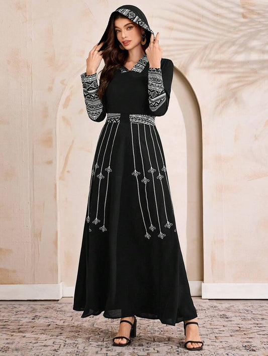 SHEIN Al Najma فستان كاجوال بلون أسود وأكمام طويلة