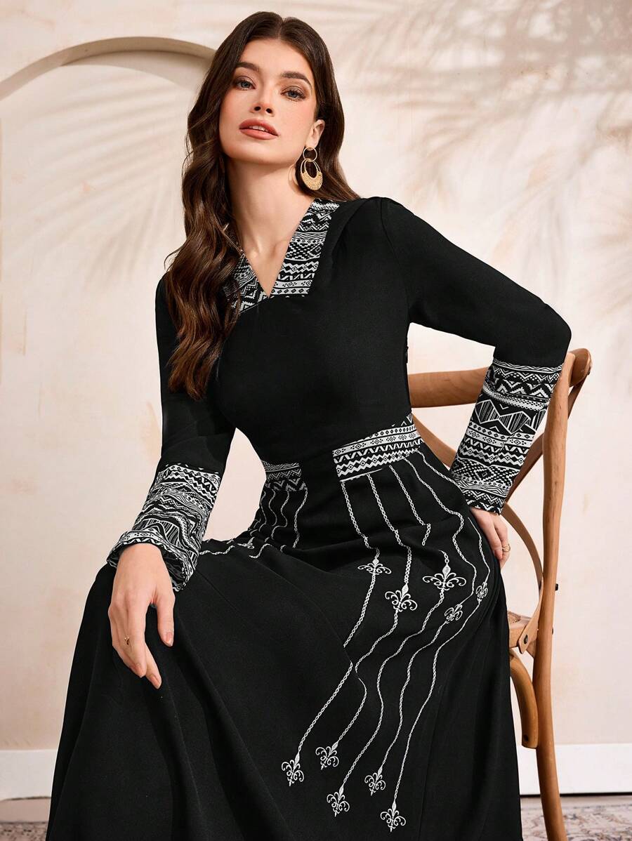 SHEIN Al Najma فستان كاجوال بلون أسود وأكمام طويلة