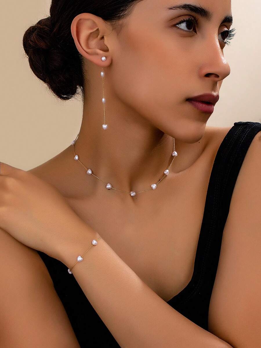 SHEIN  طقم مجوهرات 3 قطع بوهيمي من اللؤلؤ