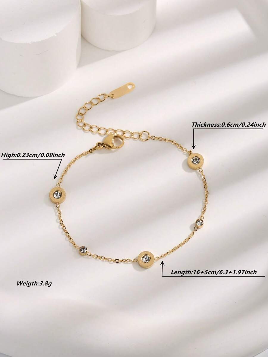 SHEIN quality سوار سلسلة ذهبي من الفولاذ مزين بحجر الراين