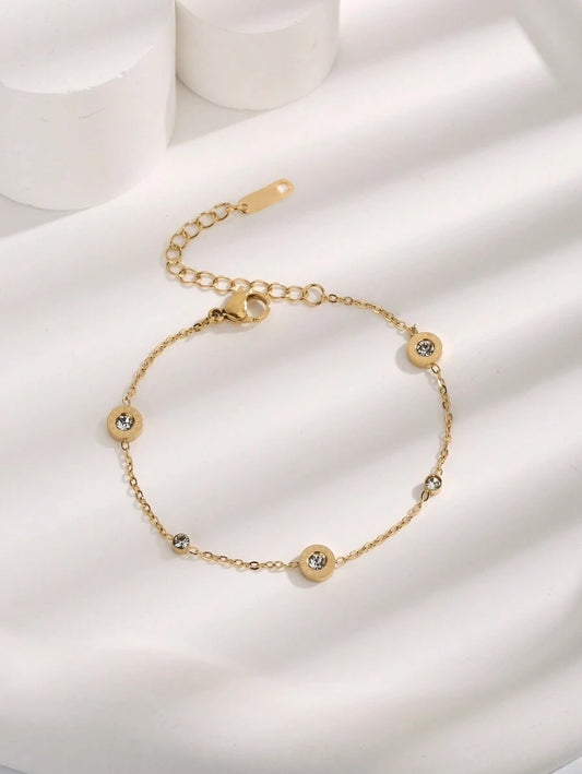 SHEIN quality سوار سلسلة ذهبي من الفولاذ مزين بحجر الراين