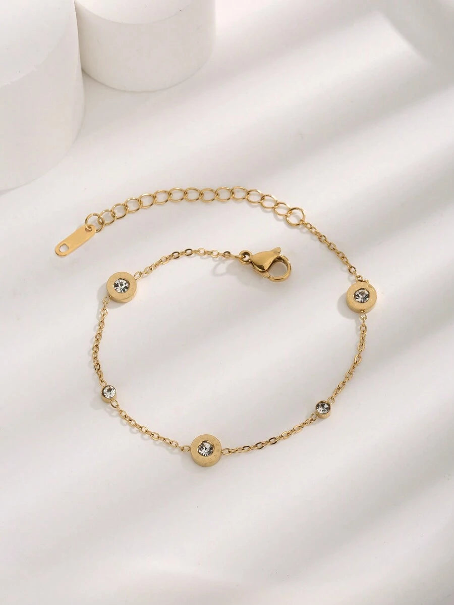SHEIN quality سوار سلسلة ذهبي من الفولاذ مزين بحجر الراين