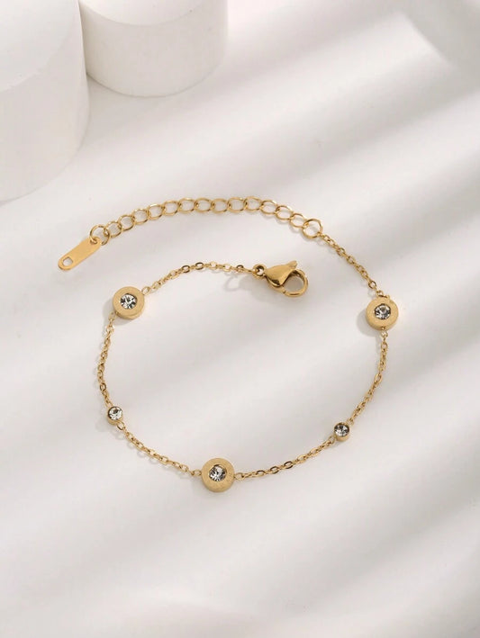 SHEIN quality سوار سلسلة ذهبي من الفولاذ مزين بحجر الراين