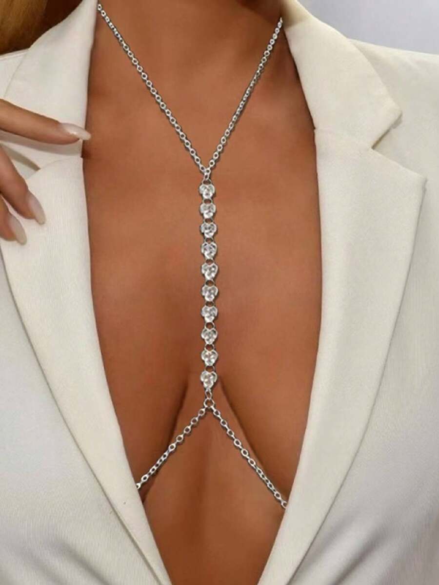 SHEIN سلسلة صدر جذابة  بالكريستال بشكل قلب
