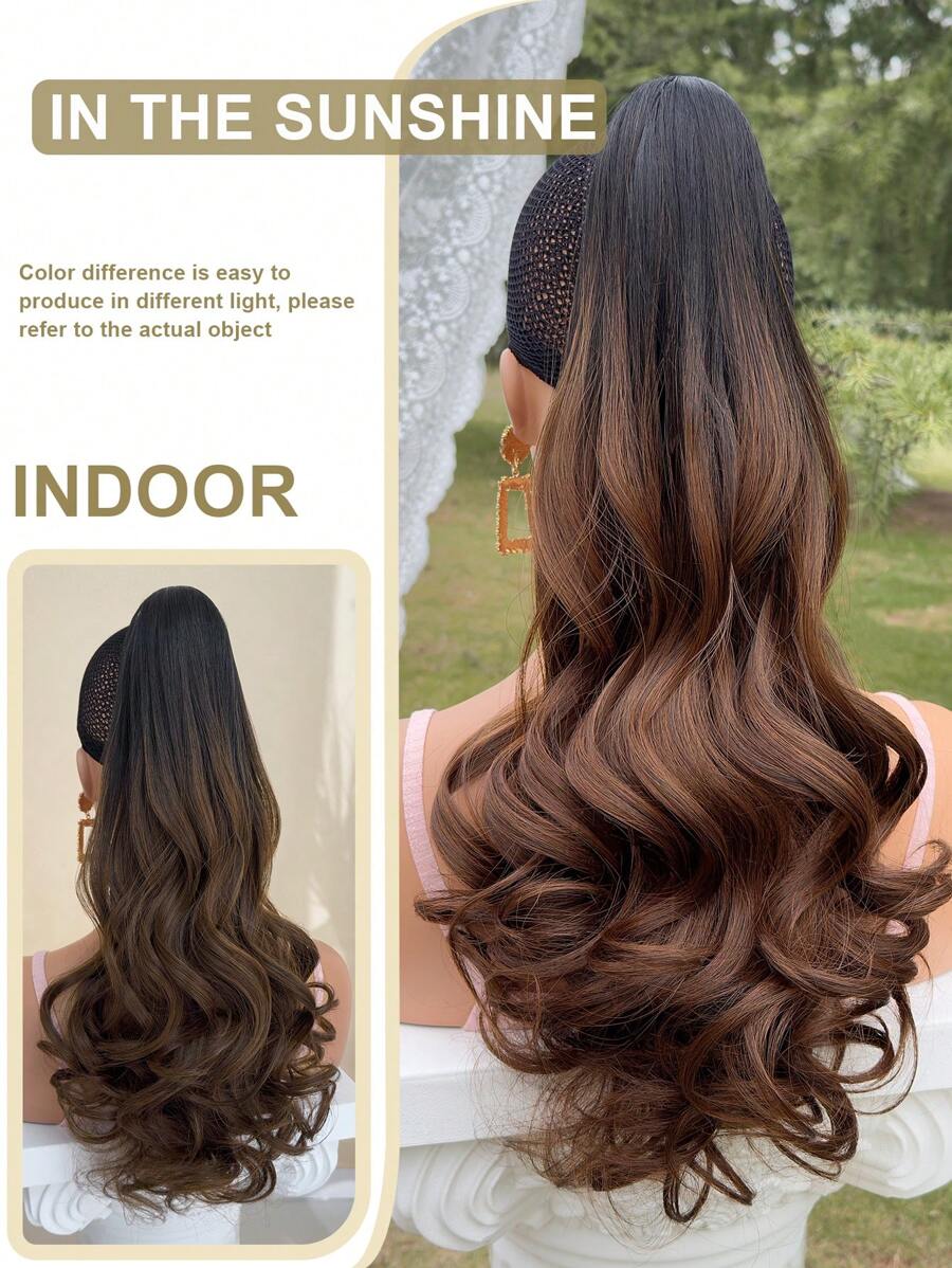 SHEIN باروكة شعر ممدة بوني تيل 24 بوصة بلون بني