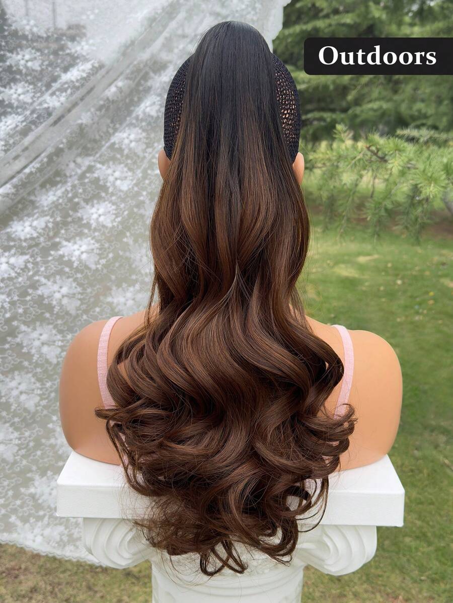 SHEIN باروكة شعر ممدة بوني تيل 24 بوصة بلون بني