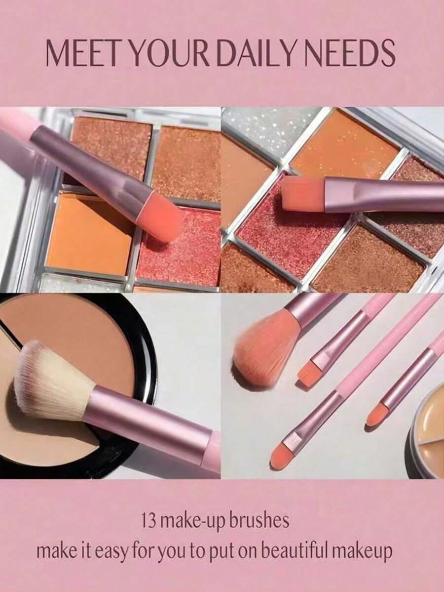 SHEIN طقم فرش مكياج 13 قطعة وردي مع 2 إسفنجة