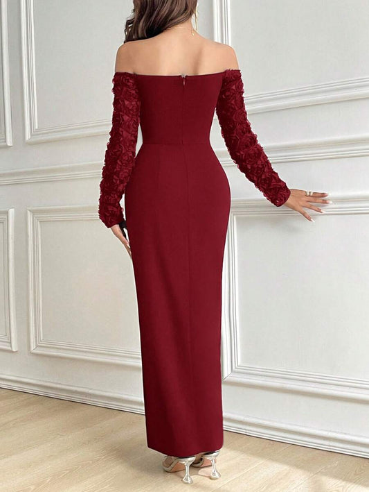 SHEIN Modelyn فستان عنابي كاجوال بوردو داكن بقصة ضيقة