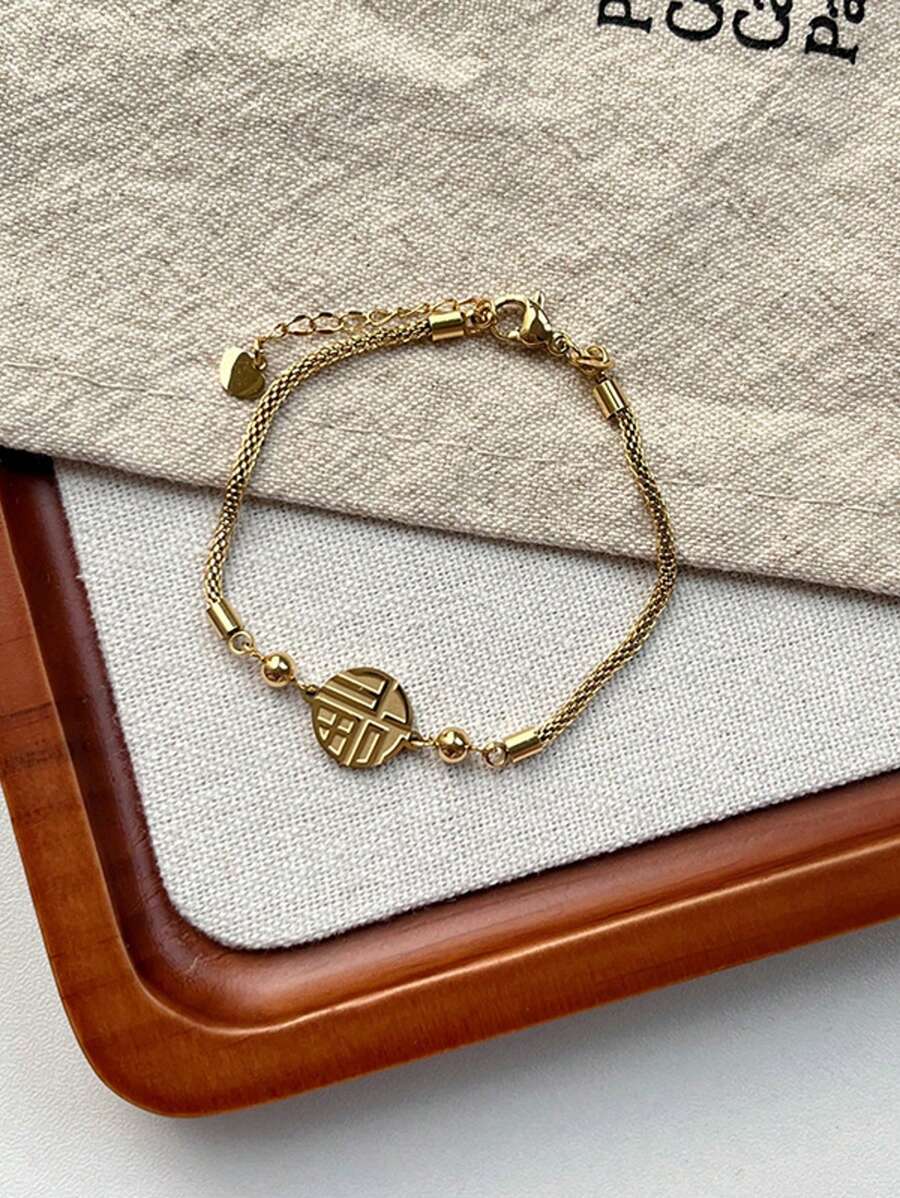 SHEIN سوار نسائي ستانلس ستيل بتصميم فو صيني أنيق من التيتانيوم