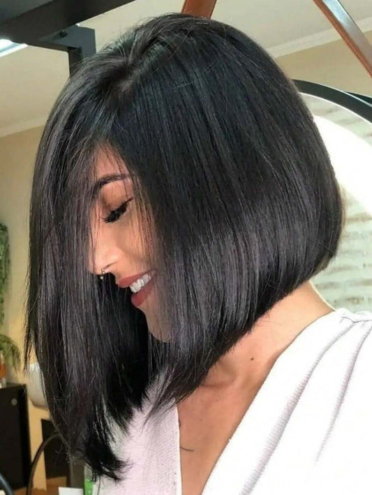 SHEIN باروكة قصيرة بقصة جانبية سوداء طبيعية