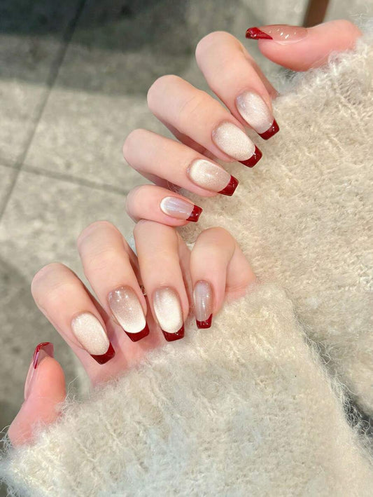 SHEIN YADORNOS أظافر صناعية 10 قطع بشكل تابوت بتصميم عين القطة الأحمر