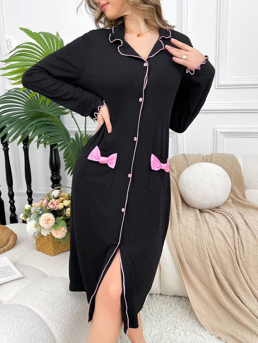 SHEIN ثوب نوم بيبي دول بفيونكة قطيفة