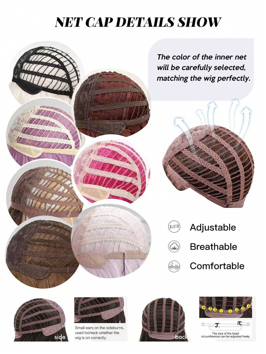 SHEIN باروكة بني 16 بوصة تموجات طبيعية مجعد مع غرة ألياف صناعية