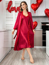 SHEIN SilkySpell فستان نوم بحمالات رفيعة وشق جانبي وروب بحزام