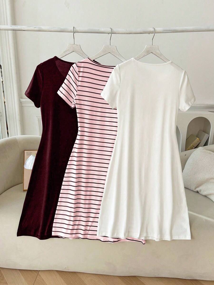 SHEIN طقم بيجامة 3 قطع بألوان متنوعة