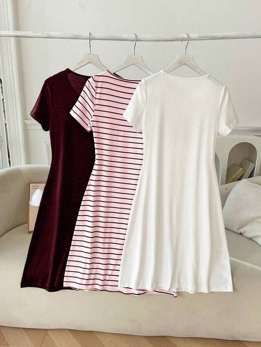 SHEIN طقم بيجامة 3 قطع بألوان متنوعة