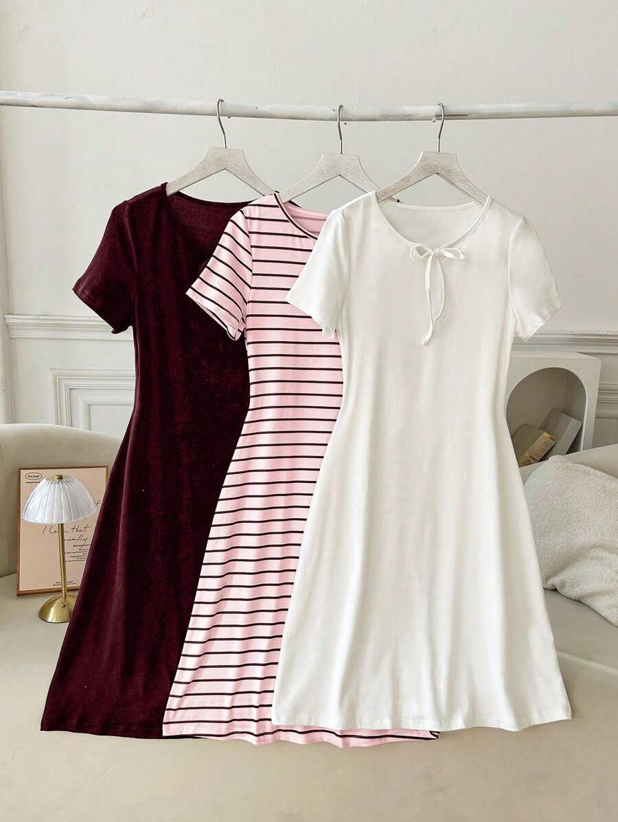 SHEIN طقم بيجامة 3 قطع بألوان متنوعة
