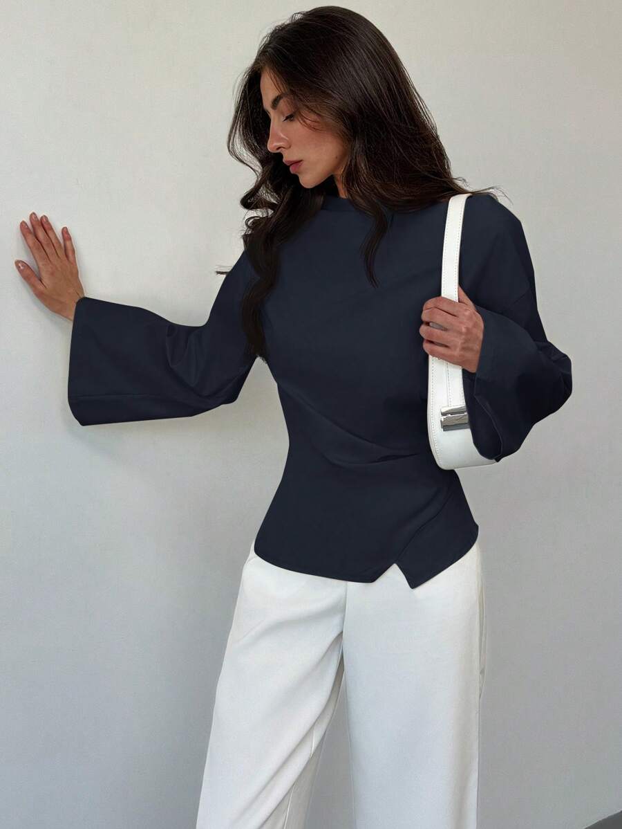 SHEIN Aloruh بلوزة بياقة قارب وأكمام منفوخة
