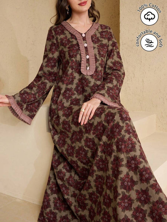 SHEIN Al Najma فستان عربي محتشم بكشكشة وطيات مزركشة