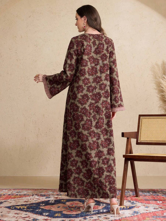 SHEIN Al Najma فستان عربي محتشم بكشكشة وطيات مزركشة