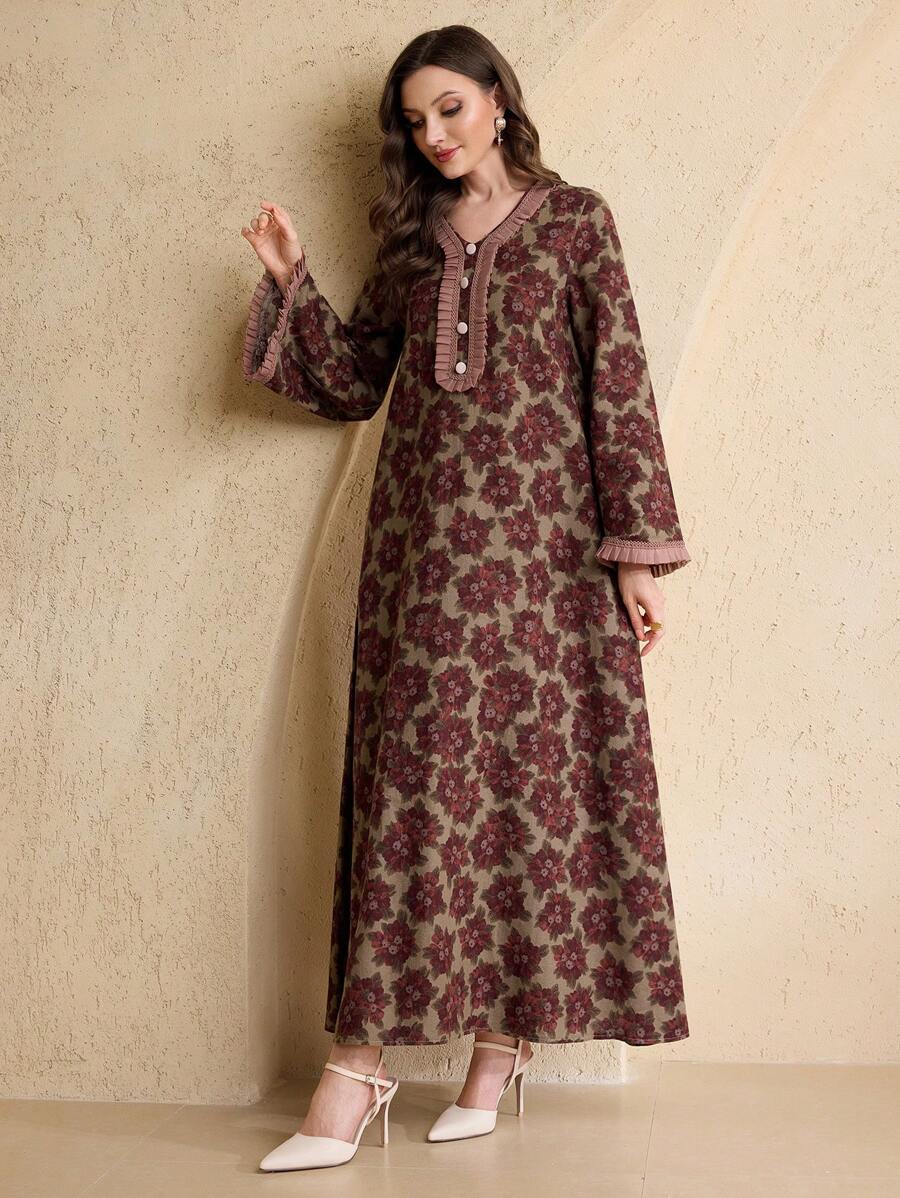SHEIN Al Najma فستان عربي محتشم بكشكشة وطيات مزركشة