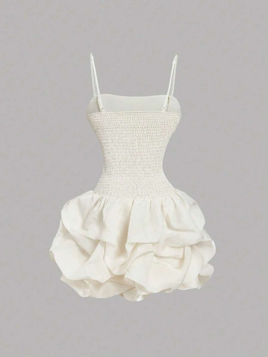 SHEIN MOD فستان قصير أورجانزا بتجاعيد وهيم منتفخ بلون المشمش