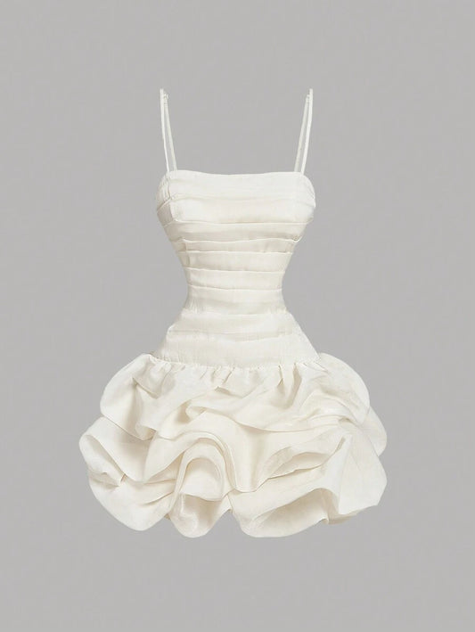 SHEIN MOD فستان قصير أورجانزا بتجاعيد وهيم منتفخ بلون المشمش