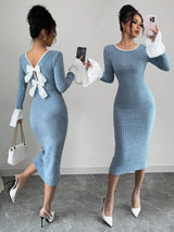 SHEIN Selianne فستان ازرق مكشوف الظهر أنيق