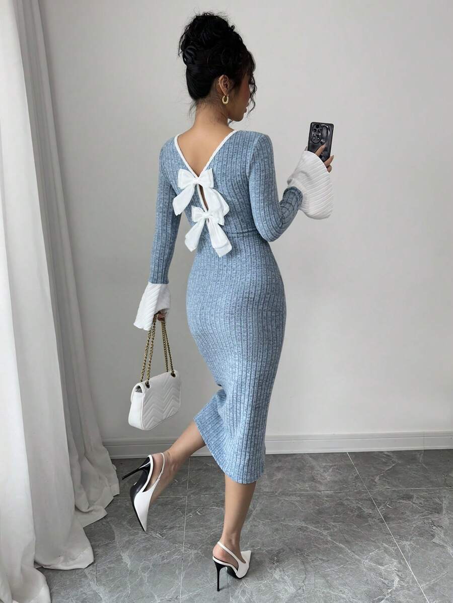 SHEIN Selianne فستان ازرق مكشوف الظهر أنيق