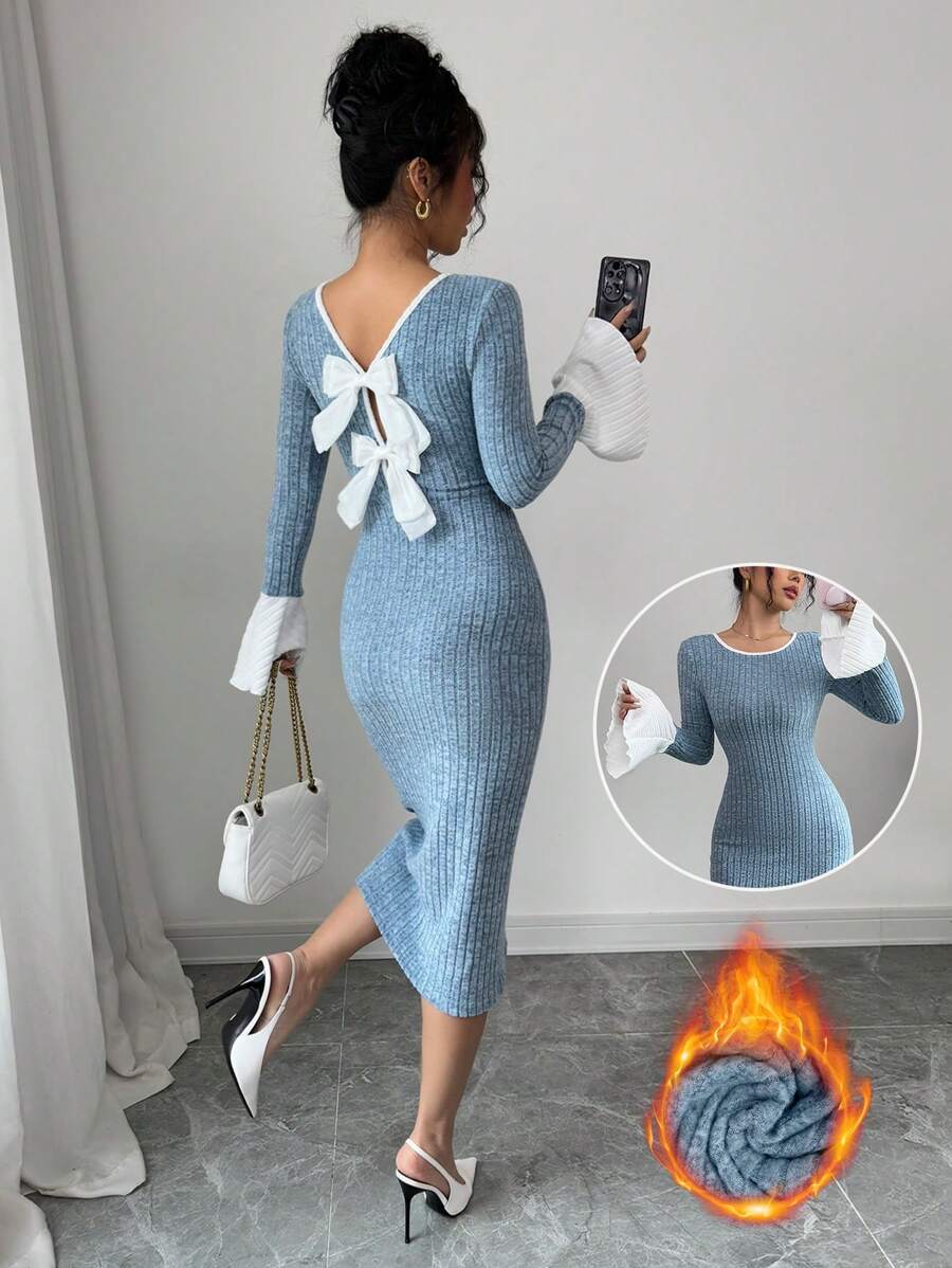 SHEIN Selianne فستان ازرق مكشوف الظهر أنيق