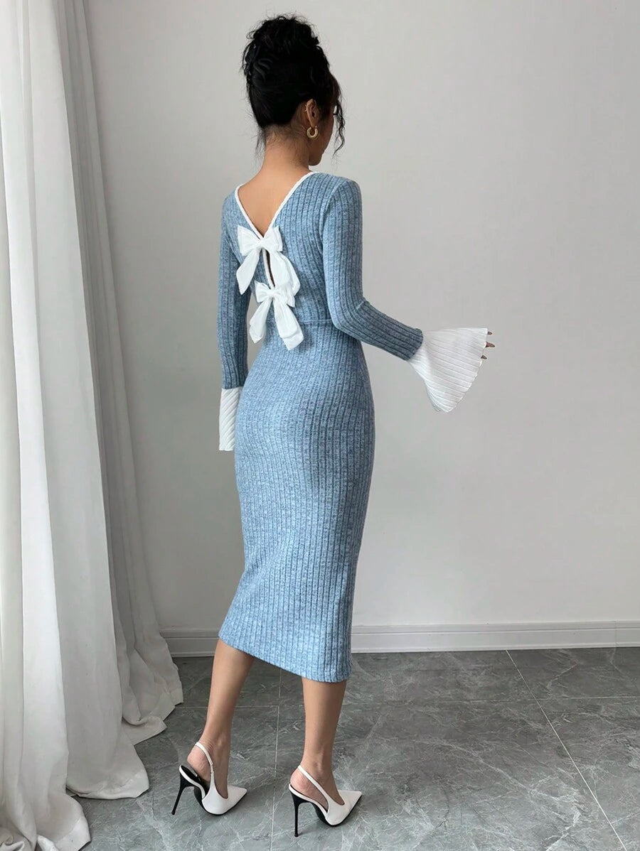 SHEIN Selianne فستان ازرق مكشوف الظهر أنيق