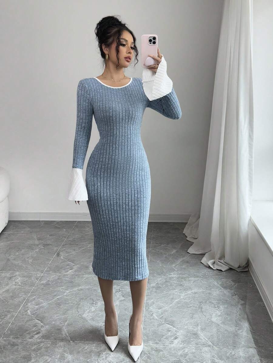 SHEIN Selianne فستان ازرق مكشوف الظهر أنيق