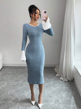 SHEIN Selianne فستان ازرق مكشوف الظهر أنيق