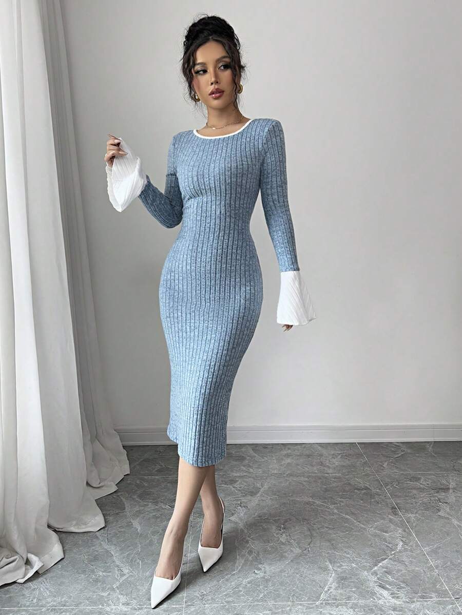 SHEIN Selianne فستان ازرق مكشوف الظهر أنيق