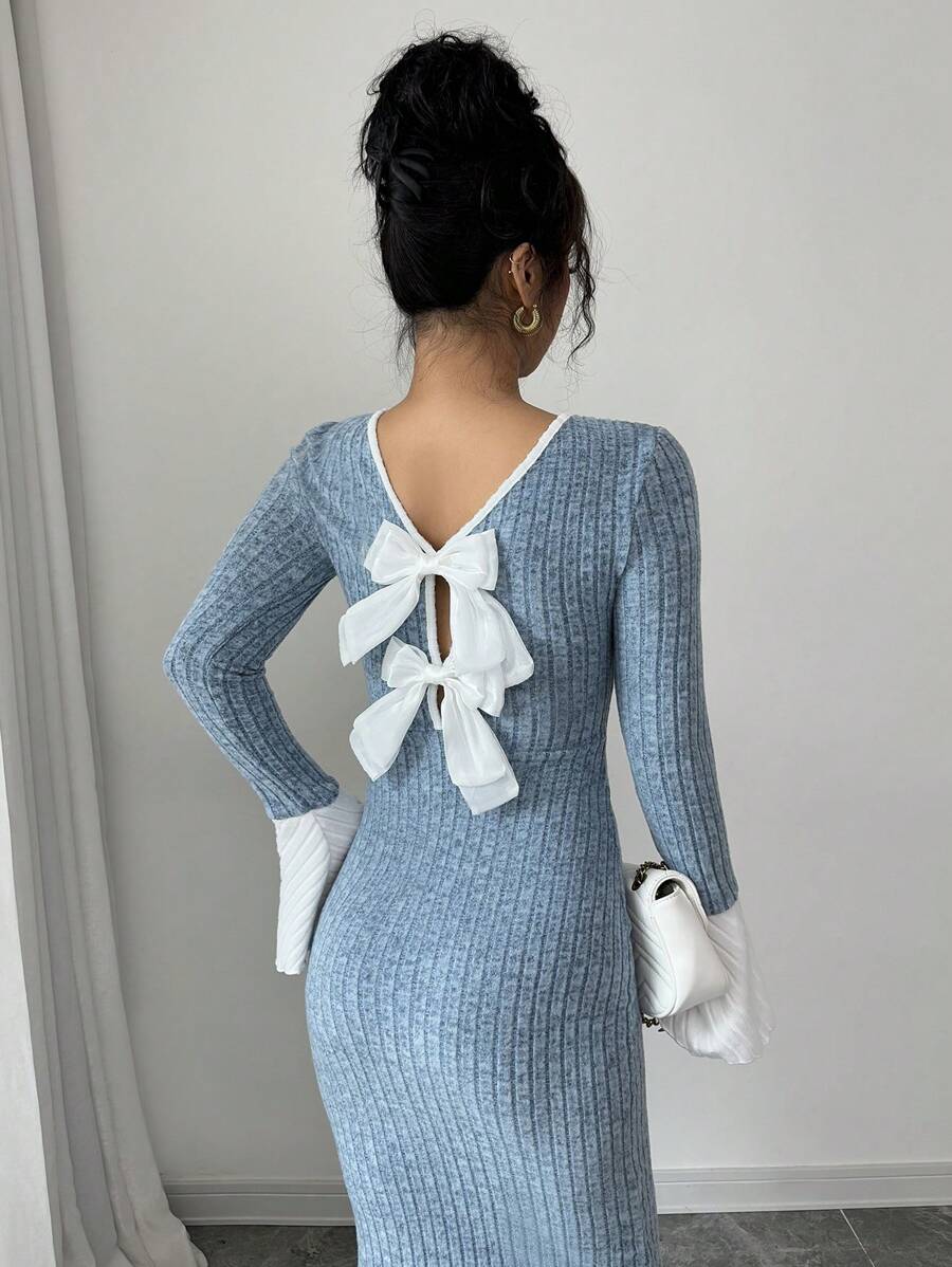 SHEIN Selianne فستان ازرق مكشوف الظهر أنيق