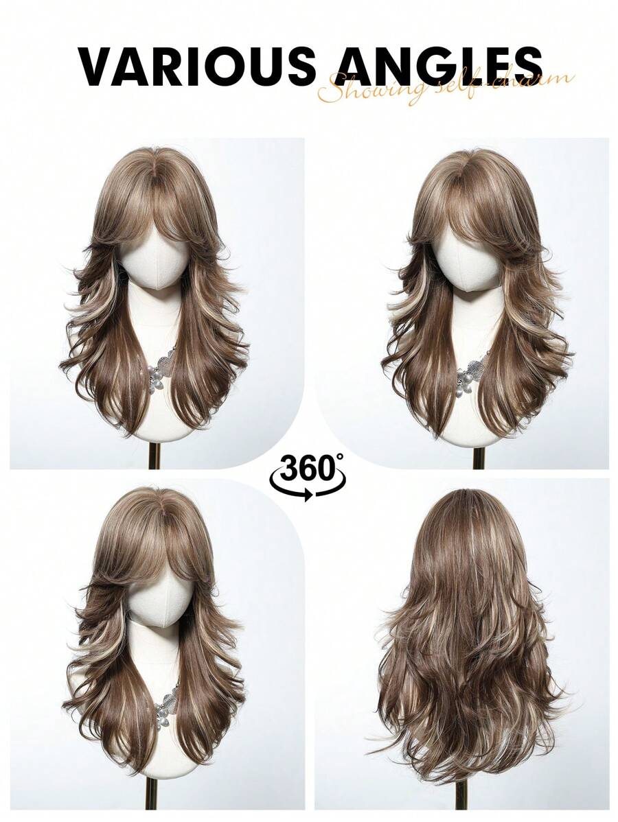 SHEIN باروكة شعر مموج طويل 20 بوصة بني بلوندي