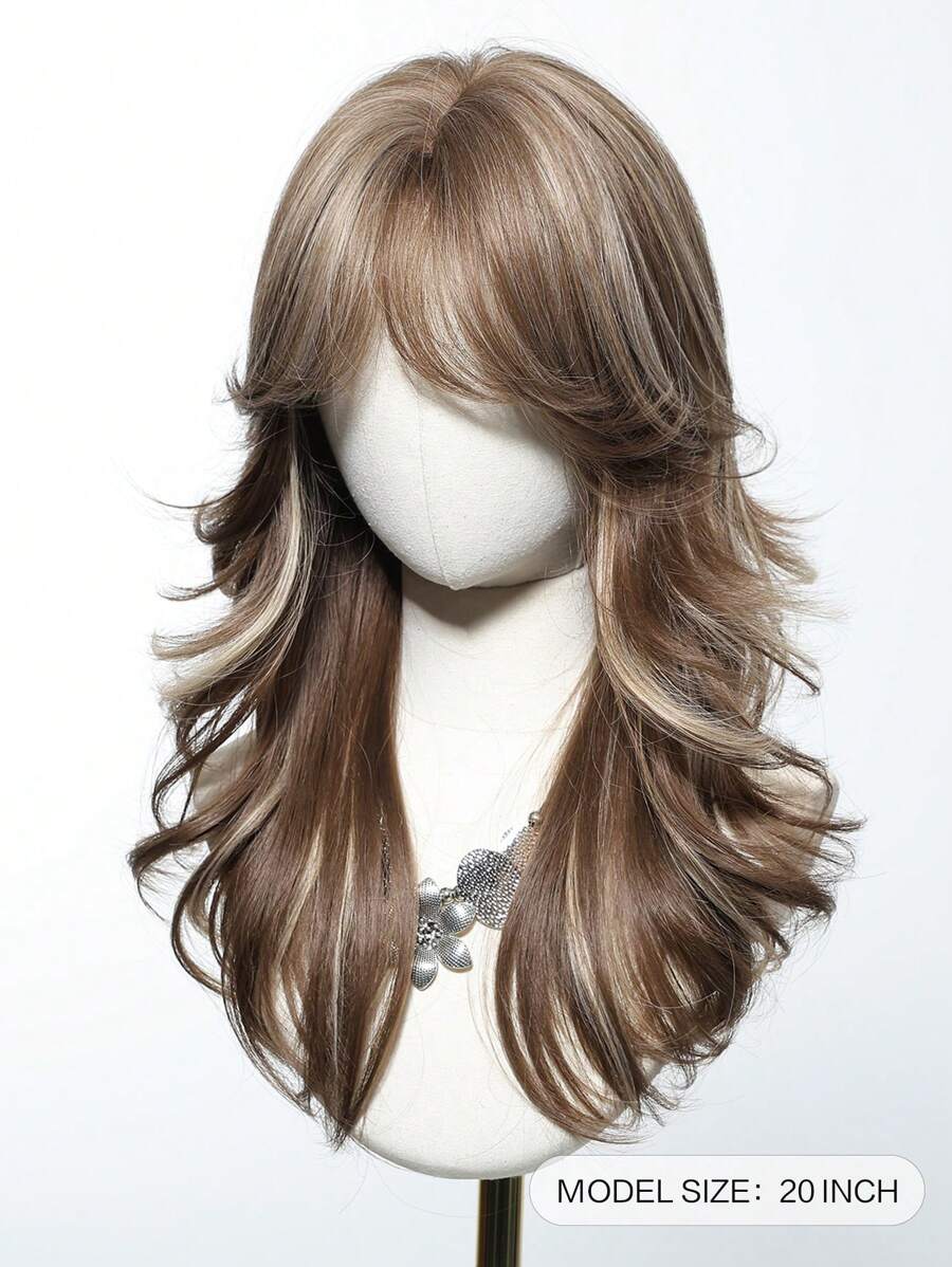 SHEIN باروكة شعر مموج طويل 20 بوصة بني بلوندي