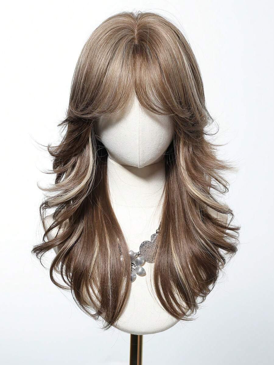 SHEIN باروكة شعر مموج طويل 20 بوصة بني بلوندي