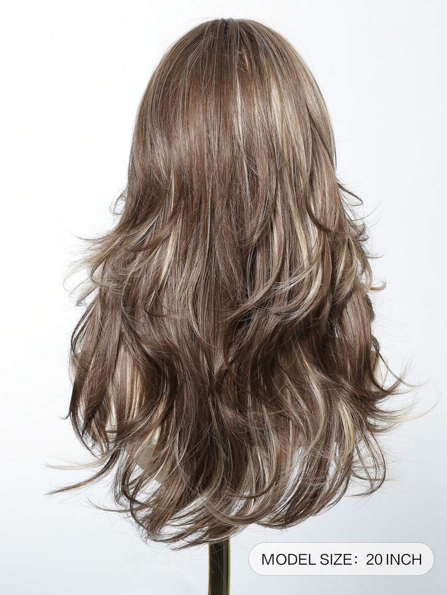 SHEIN باروكة شعر مموج طويل 20 بوصة بني بلوندي