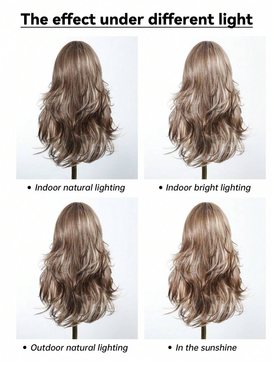 SHEIN باروكة شعر مموج طويل 20 بوصة بني بلوندي