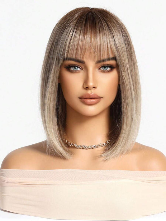 SHEIN باروكة شعر 14 بوصة بلون أوبر من البني و الأسود الأشقر مقاومة للحرارة