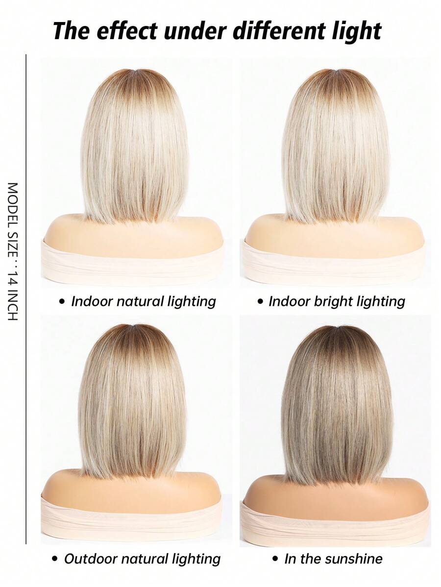 SHEIN باروكة شعر 14 بوصة بلون أوبر من البني و الأسود الأشقر مقاومة للحرارة