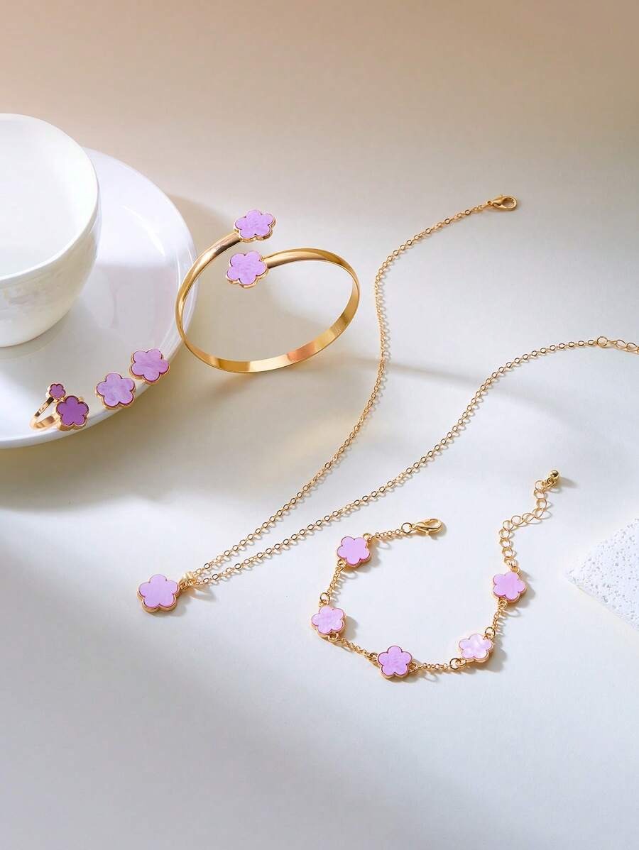 SHEIN مجموعة مجوهرات أنيقة مكونة من 6 قطع بتصميم الزهور الأناقة