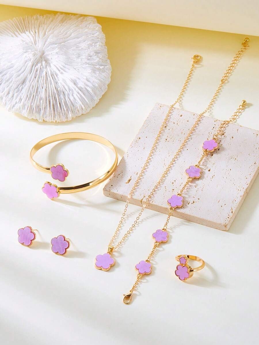 SHEIN مجموعة مجوهرات أنيقة مكونة من 6 قطع بتصميم الزهور الأناقة
