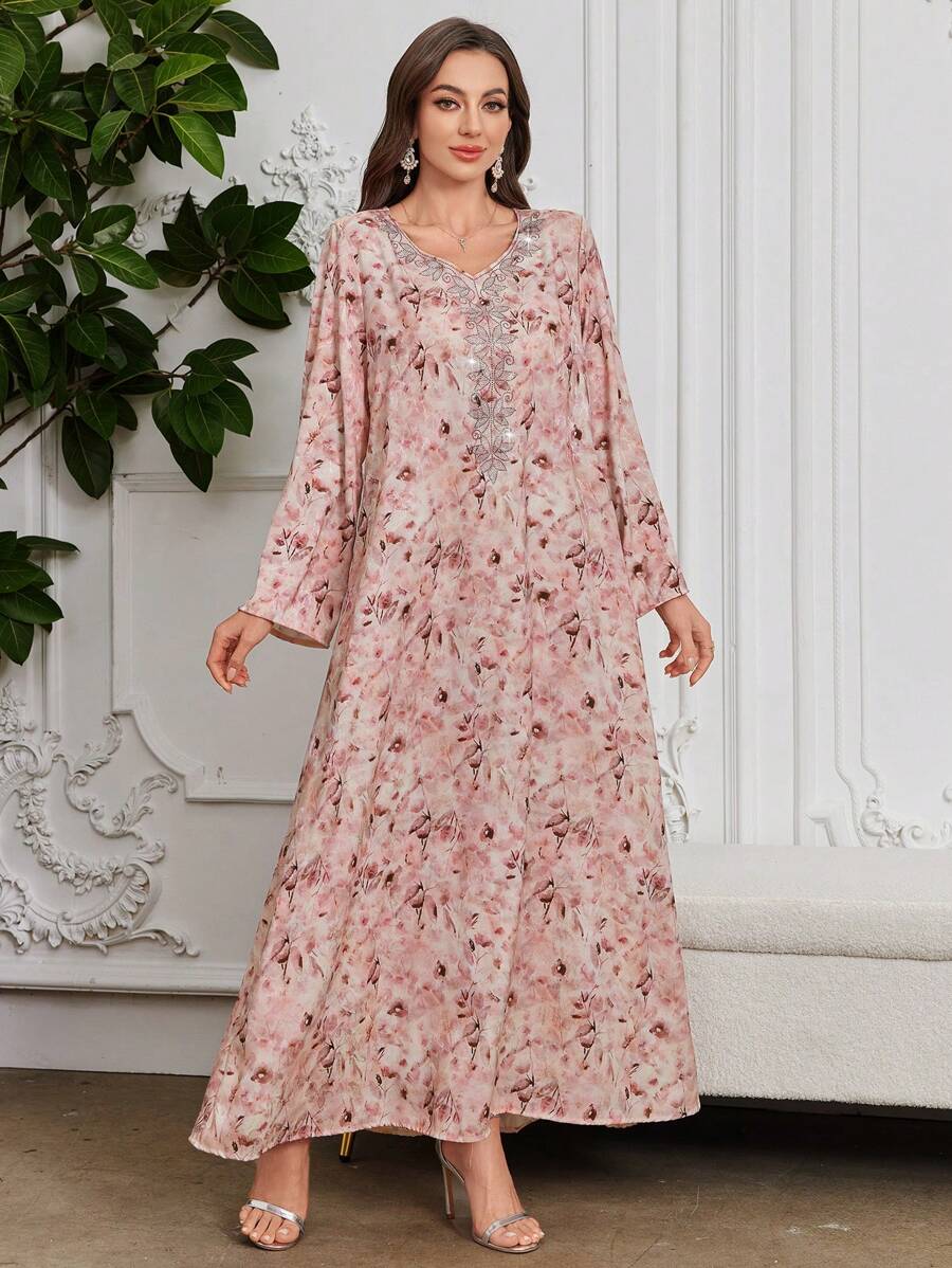 SHEIN Al Najma فستان وردي فضفاض محتشم بالأسلوب العربي