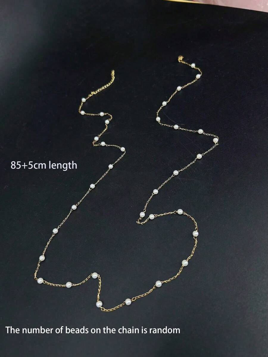 SHEIN سلسلة طويلة من الخرز مطلية بالذهب 18 قيراط