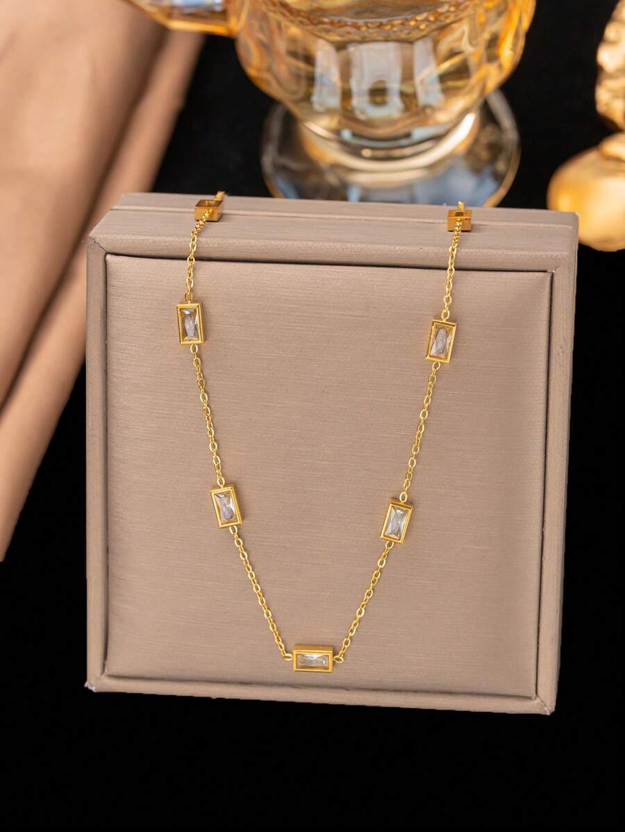 SHEIN طقم قلادة وسوار من الحلقات المربعة ستانلس ستيل