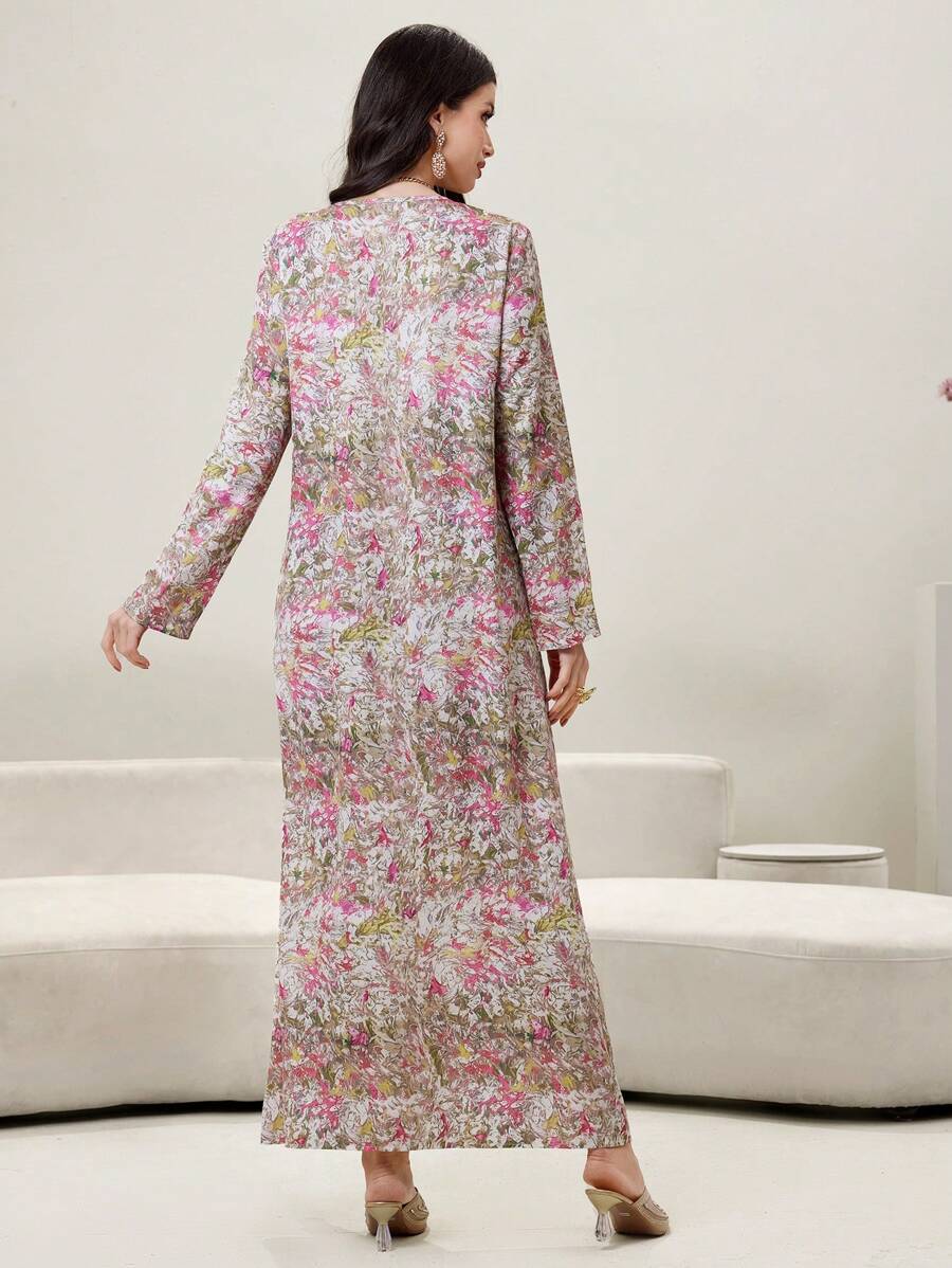 SHEIN Al Najma فستان ماكسي تركي بزخارف وزهور كفتان وجلابية